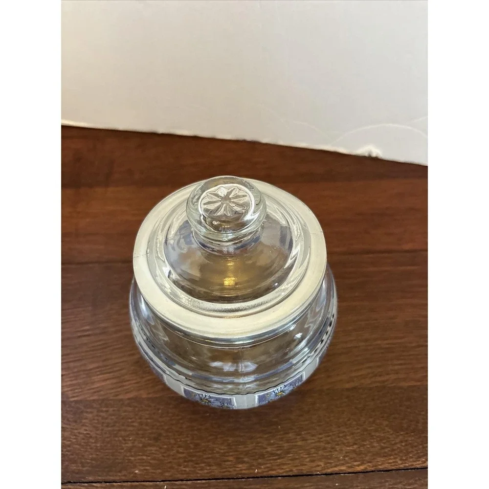 KIG Indonesia Glass Canister Storage Apothecary Jar with Lid Flowers Blue Yellow